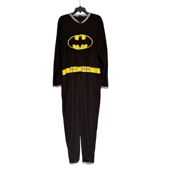 DC Comics BATMAN Fleece Zip Up Pajama Suit Costume w/ Cape Men M Black/Yellow - Picture 3 of 10